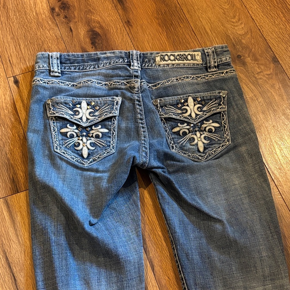 Rock & Roll Cowgirl Blue Embroidered Boot Cut Jeans